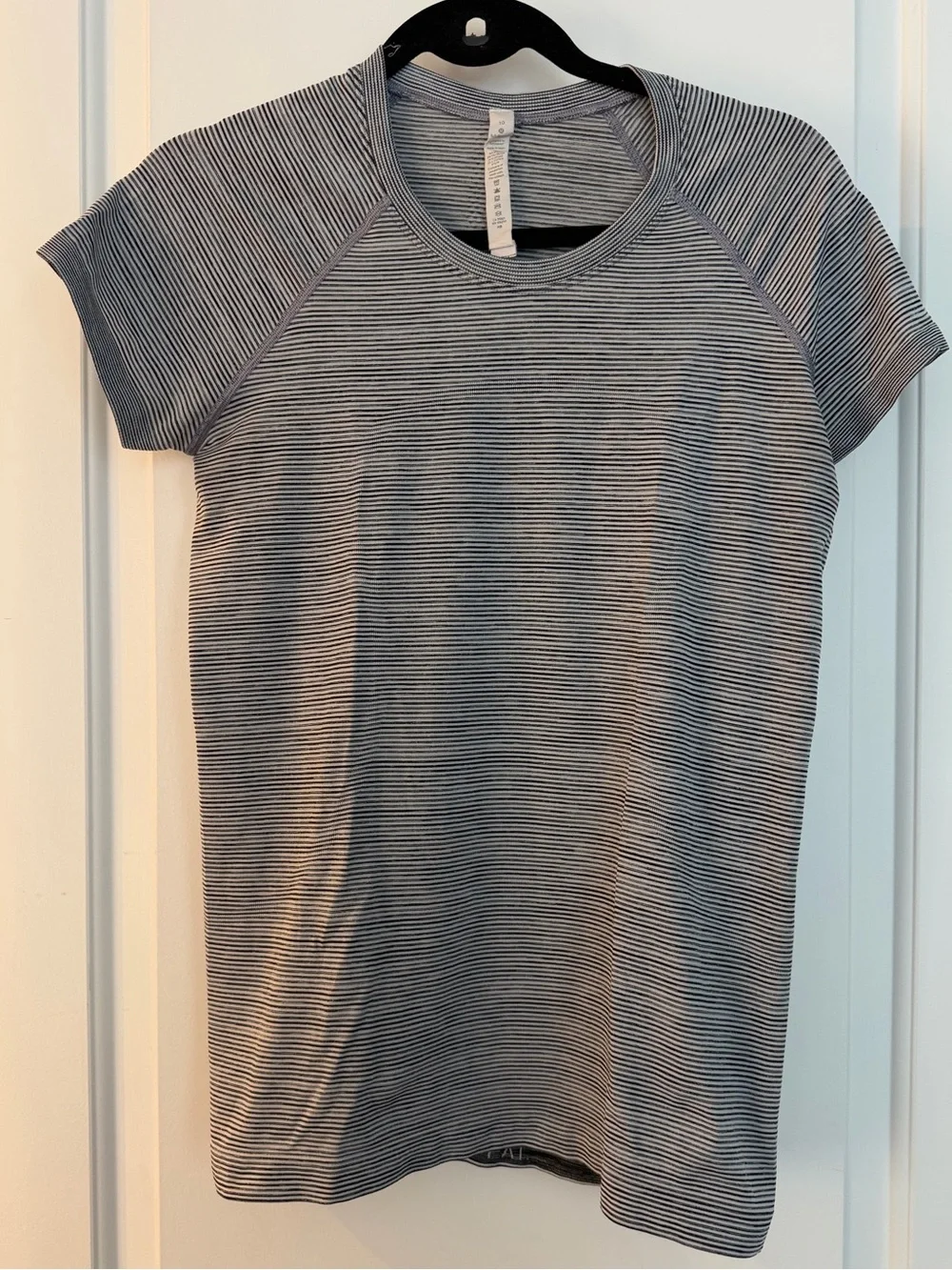 lululemon short sleeve swiftly tech crew in navy and white stripes